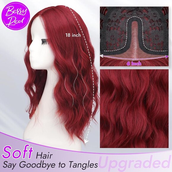 Berry Red Long Wavy Wig for Women, Pre-Cut HD Lace Natural Hairline, Glueless - Picture 2 of 5
